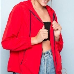 Brandy Melville Red and Black Windbreaker